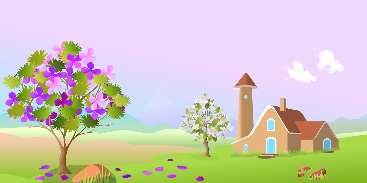 Beautiful cartoon house with garden landscape vector graphic with CC0 license, ideal for design projects and animation.