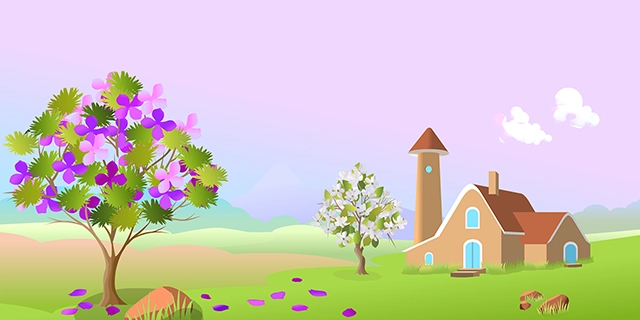 Beautiful cartoon house with garden landscape vector graphic with CC0 license, ideal for design projects and animation.
