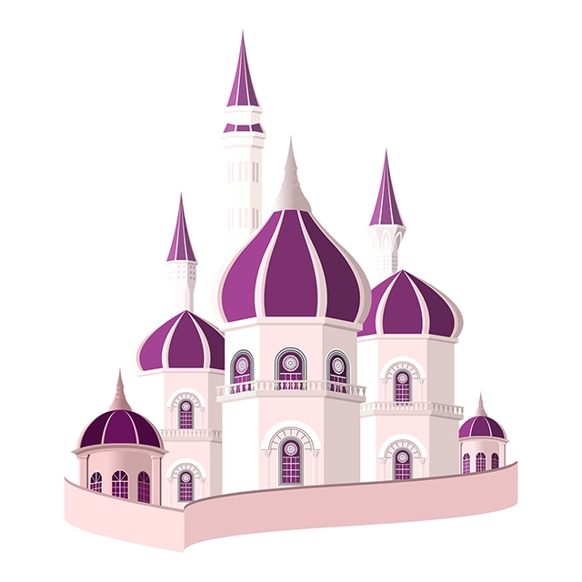 Beautiful fairytale castle vector graphic on white background with CC0 license, ideal for design projects and animation.