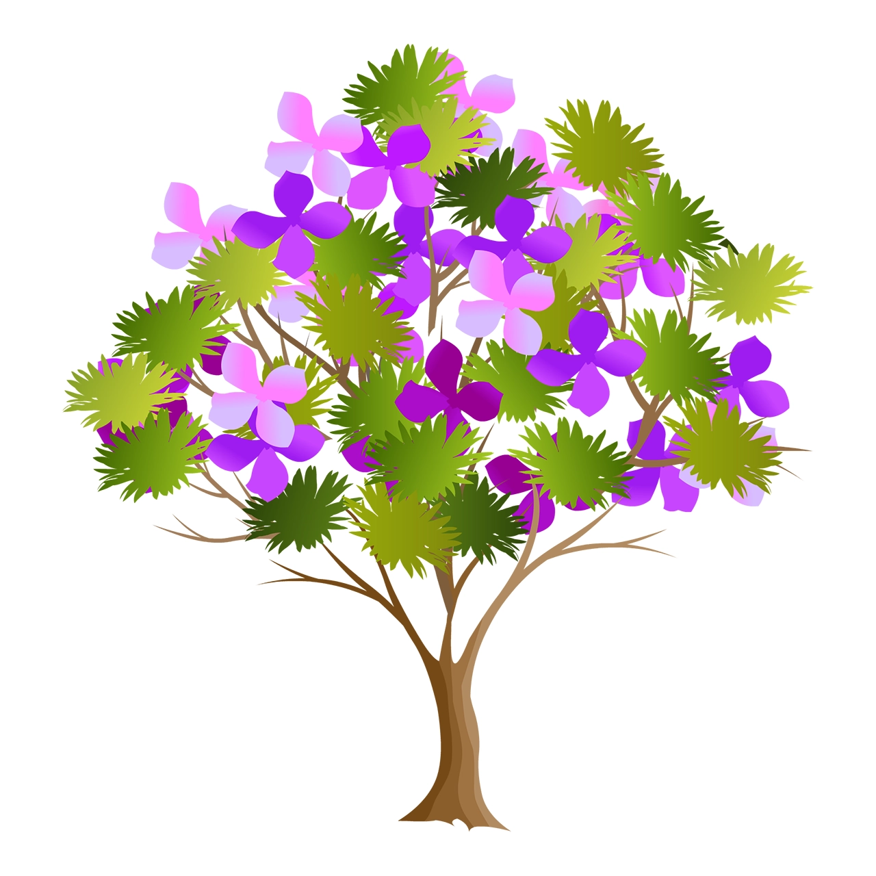 Beautiful flowering tree vector graphic on white background with CC0 license, ideal for design projects and animation.