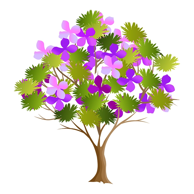 Beautiful flowering tree vector graphic on white background with CC0 license, ideal for design projects and animation.