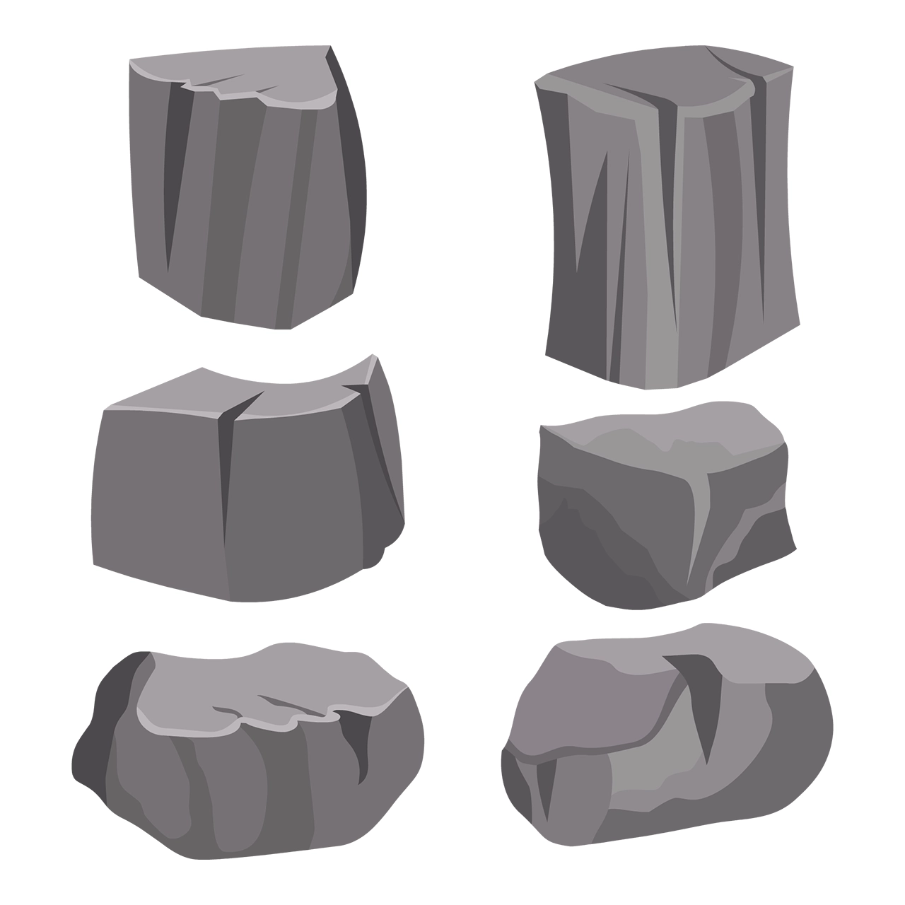 Black granite rocks vector graphic on white background with CC0 license, ideal for design projects and animation.