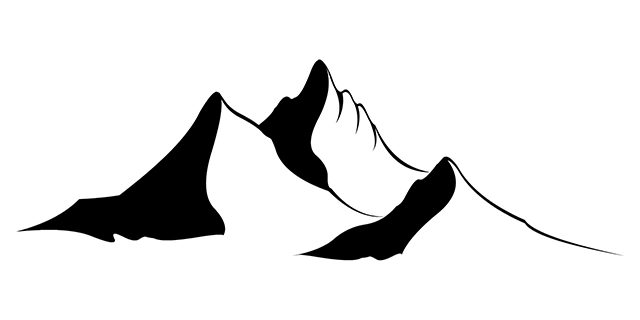 Black and white mountain outline vector graphic on white background with CC0 license, ideal for design projects and animation.